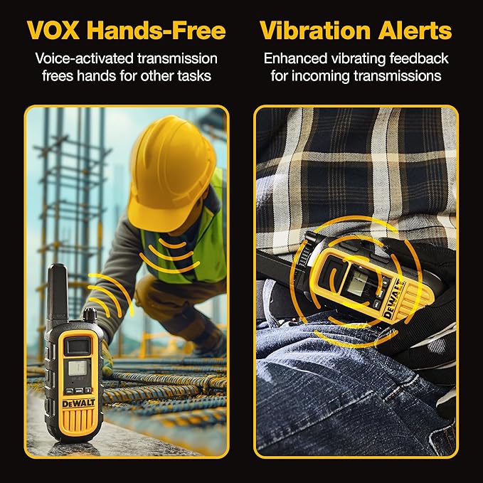 DEWALT FRS Walkie Talkies Long Range 2 Way Radio, 2 Watt, Waterproof & Rechargeable, 6 Pack with 6 Headsets & Gang Charger, DXFRS800BCH6-SV1