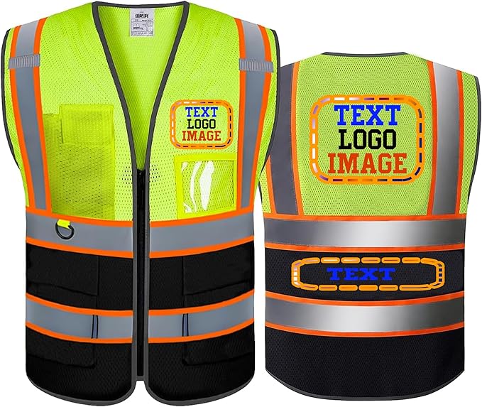 High Visibility Safety Reflective Vest with Pockets and Zipper Construction Hi Vis Work Vest(Yellow/Black XL)
