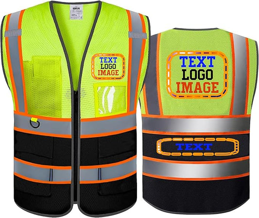 High Visibility Safety Reflective Vest with Pockets and Zipper Construction Hi Vis Work Vest(Yellow/Black S)