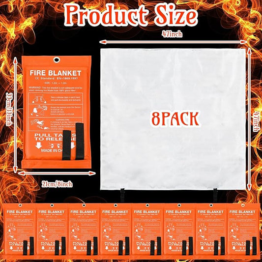 Jerify 8 Pack Fire Blanket for Home Emergency Fire Blanket 47 x 47 Inch Kitchen Fire Suppression Blanket Fiberglass Fire Blanket Flame Retardant Protection and Heat Insulation (Orange)