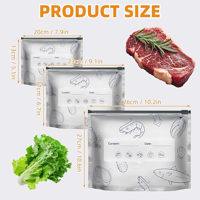 （30PCS,3 Size）2026 New Resealable Vacuum Zipper Pouches for Food,Reusable Aluminum Foil Sealable Storage Bags,aluminum freezer bagsFoil Sealable Bags with Label and Zip Lock for Vegetable Fruit Meat