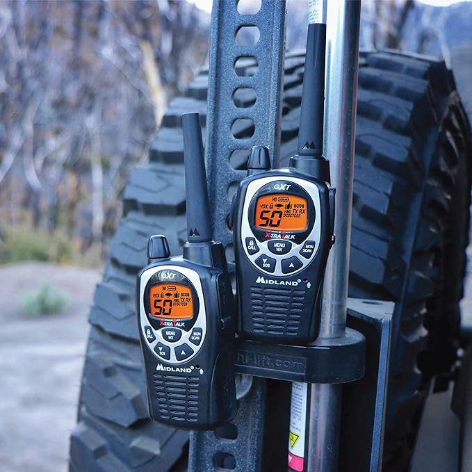 Midland GXT1000 GMRS Walkie Talkie - Long Range Two Way Radio with NOAA Weather Scan + Alert, 50 Channels, and 142 Privacy Codes (Black/Silver, 10 Radios)