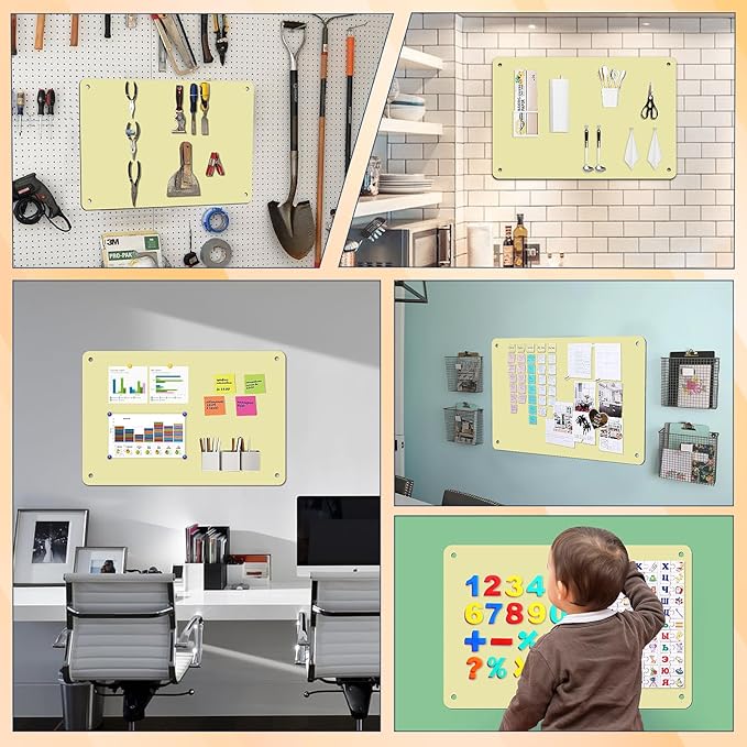 2Pack Magnetic Board 17.5" x 11.4" Magnet Bulletin Board is Suitable for displaying Notes, Photos,Magnetic Letters,Suitable for Walls, refrigerators, cabinets, etc（Yellow）