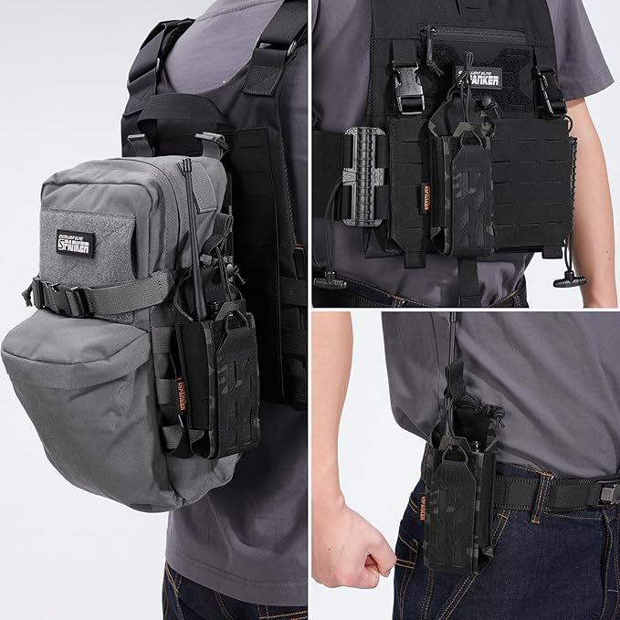 EXCELLENT ELITE SPANKER Tactical Universal Radio Holster Holder Molle Radio Pouch Adjustable for Duty Belt,Vest for Two Ways Walkie Talkie