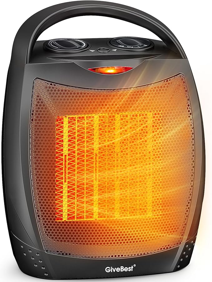 GiveBest Portable Electric Space Heater, 1500W/750W Ceramic Heater with Thermostat, Heat Up 200 Square Feet in Minutes, Safe and Quiet for Office Room Desk Indoor Use