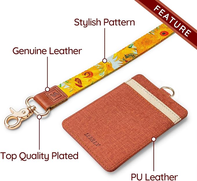 SENLLY ID Badge Holder Gift with Cute Neck Lanyard Strap, 2 Card Slots and 1 Clear ID Window, for Women and Men