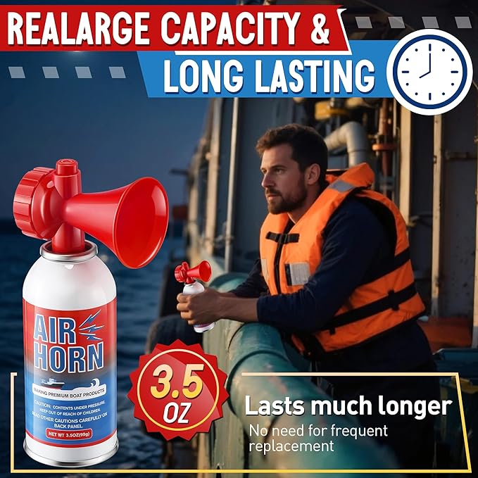 2 Pack Large Air Horn for Safety 3.5oz, 122dB Very Loud Marine Air Horn for Boat, Coast Guard Approved, Great for Boat & Marine Safety, Sporting Events, Travels, Hiking (Red)