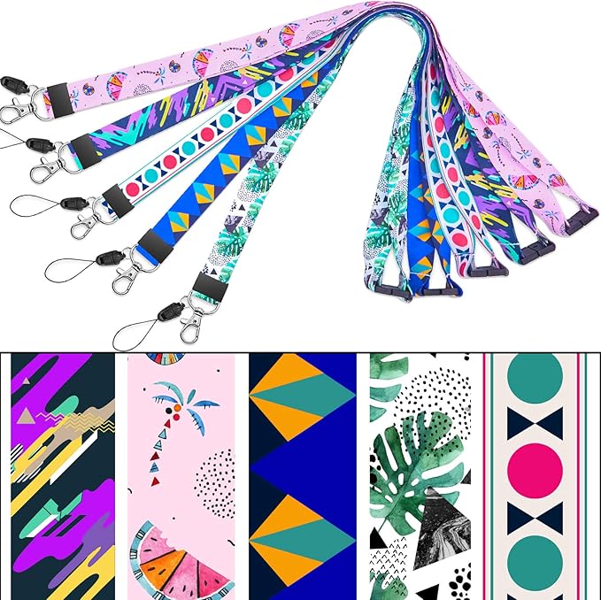 YOUOWO 5 Pack Lanyard with Horizontal ID Badge Holder,for Cruise Kids Keys Card Holder Pass Card,Breakaway Safety Neck Lanyards with Patterns
