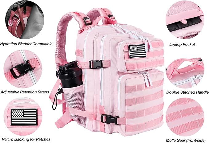 LHI Tactical Military Backpack for Men and Women 25L/35L Army Assault Pack Bag Small Rucksack with Bottle Holder