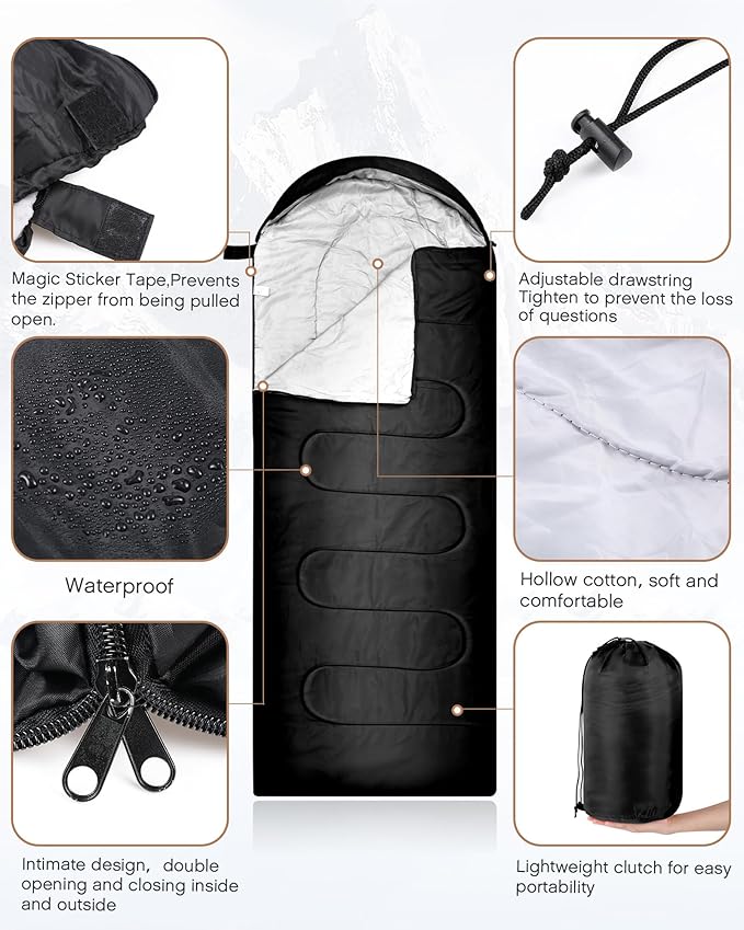 40 Pcs Bulk Sleeping Bags Adult for Homeless, Sleeping Bags Cold Weather Waterproof with Winter Hats Gloves Scarves and Mittens for Camping Emergency Use