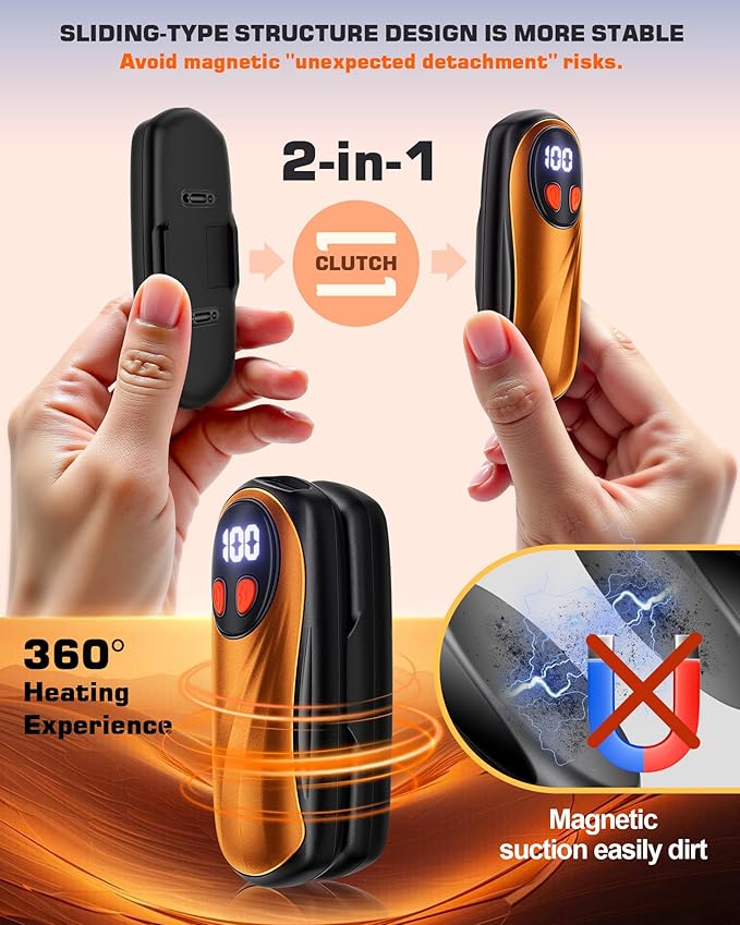 Hand Warmers Rechargeable 2 Pack, 6000mAh Electric Hand Warmers, 5-Level Heating with Battery Display, Reusable Portable Pocket Heater, Gifts for Christmas, Outdoor, Golf, Travel, Hunting, Camping