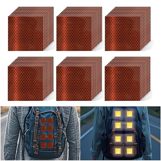 Brown Reflective Stickers 3 inch X 3 inch, Outdoor Waterproof High Visibility Warning Safety Adhesive Reflector Tape (60 Pcs)