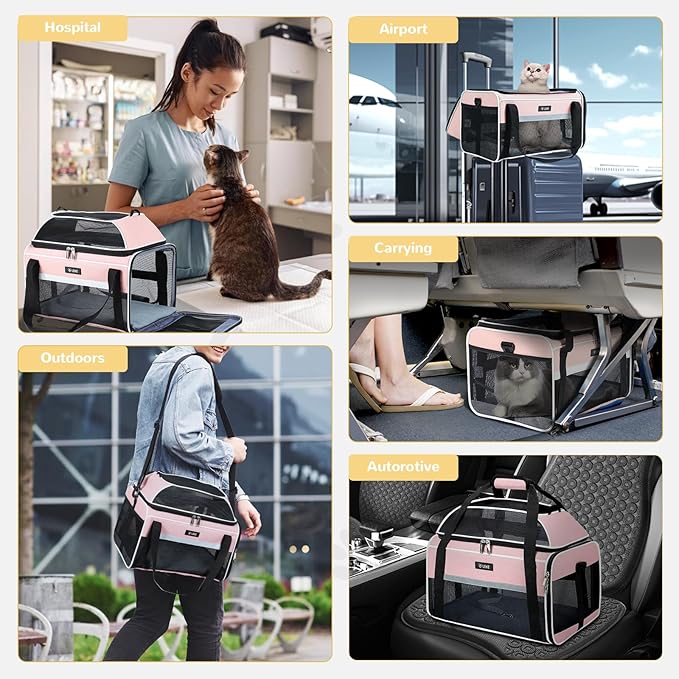 Lekereise Top-Expandable Pet Carrier 18x13x9.5 Inch Southwest Frontier Airline Approved Soft Sided Underseat to 15lbs Travel Carriers for Small Cats Dogs with Locking Safety Zippers Anti-Scratch Mesh