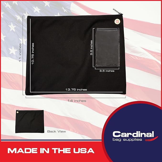 Interoffice Transit Mailbag, Canvas Envelope, Grommet for Padlock & Zip Tie, Large Zipper Pouch, Sack for Documents, 14 x 11 inch (Black)