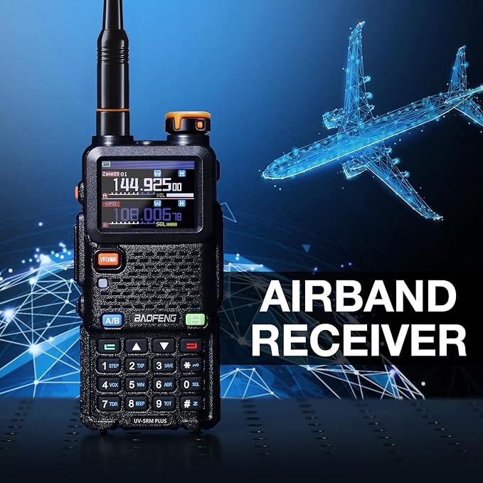 BAOFENG UV-5RM PLUS GPS Ham Radio Handheld, 10W Long Range Two Way Radio, Airband NOAA FM Multi-Band Receiver, 640CH 10 Zones, with 2500mAh Type-C Rechargeable Battery, Speaker Mic & Programming Cable