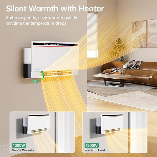 Smart Electric Space Heater with Bluetooth Speaker & RGB Light, App/Remote/Touch Control, Freestanding/Wall Heater, 2 Heat & 2 Fan Modes for All-Season Indoor Use, 110° Oscillating, Works with Alexa