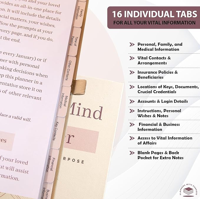 End of Life Planner - Guided Final Arrangements When I'm Gone Workbook Organizer Notebook for Beneficiary Info, Will Preparation, Last Wishes, Funeral Planning - Peace of Mind B5