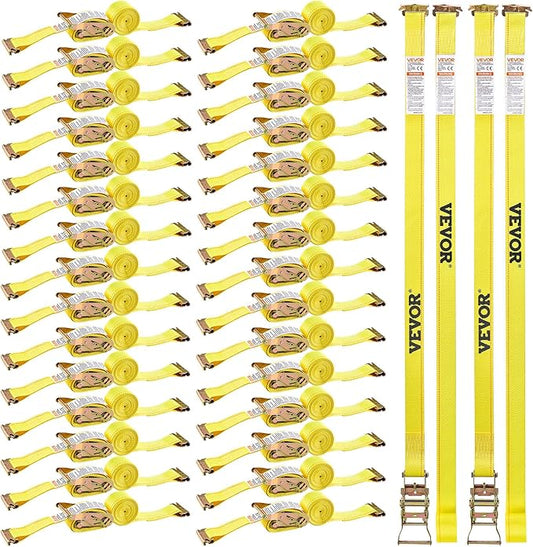 VEVOR E Track Ratchet Straps (30-Pack), 2" x 15'E-Track Straps 4400 LBS Breaking Strength, Polyester Webbing & Spring Fitting & Ratchets, Durable Tie-Downs for Tires Motorcycles Trailers Loads Yellow