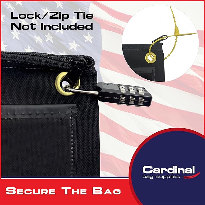 Interoffice Transit Mailbag, Canvas Envelope, Grommet for Padlock & Zip Tie, Large Zipper Pouch, Sack for Documents, 14 x 11 inch (Black)