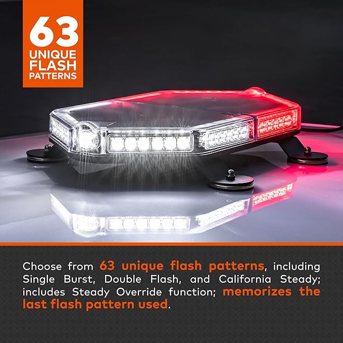 LAMPHUS NanoFlare NFMB56 17" 12V 56W AMBER LED Strobe Mini Light Bar [SAE Class 1] [Magnet/Permanent Mount] Yellow Roof top Rotating Flashing Emergency Warning Beacon Lightbar for Work Truck Vehicles
