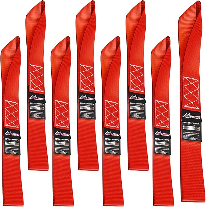 Nilight Soft Loop 1.7”×17" Motorcycle Tie Down Straps Heavy Duty 12000Lbs Max Break Strength for Securing ATV UTV Kayak Moving Cargo (8PK-Red)