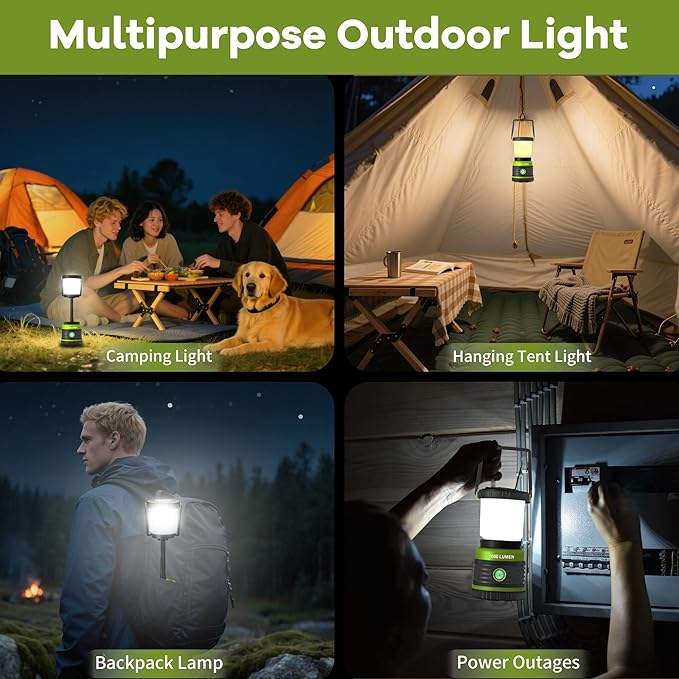 LED Camping Lantern 1800LM Battery Powered Lantern,Waterproof Tent Light with 4 Light Modes, Camping Essentials, Portable Lantern Flashlight for Camping, Emergency Light, Power Outages, Hurricane 2pcs