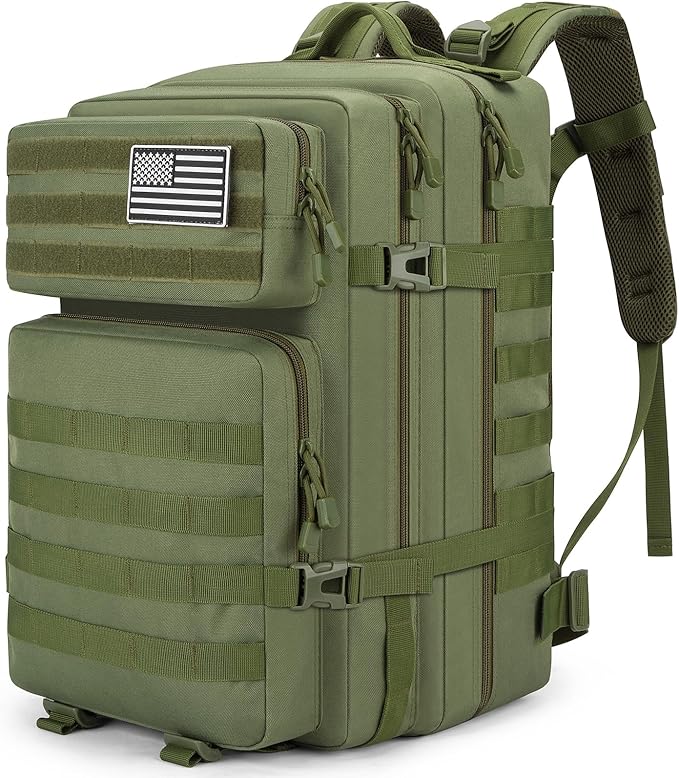 Tactical Backpack 45L Army Military Rucksack, Water Resistant MOLLE Pack, Large 3 Day Bug Out Bag for Men & Women, Durable Outdoor Gear for Hiking, Camping, Hunting, Travel(ArmyGreen)
