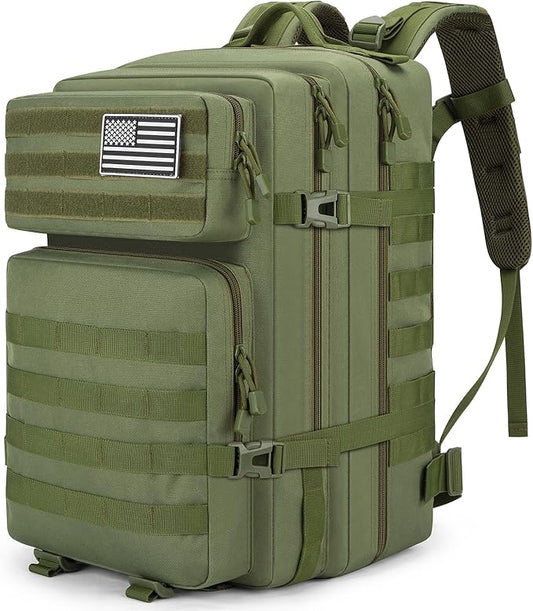 Tactical Backpack 45L Army Military Rucksack, Water Resistant MOLLE Pack, Large 3 Day Bug Out Bag for Men & Women, Durable Outdoor Gear for Hiking, Camping, Hunting, Travel(ArmyGreen)