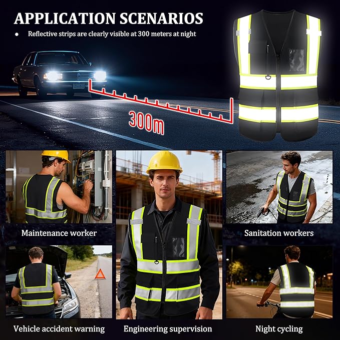 Custom Safety Vest with Logo, High Visibility Reflective Personalized Vest with Pockets and Zipper for Men Women Work