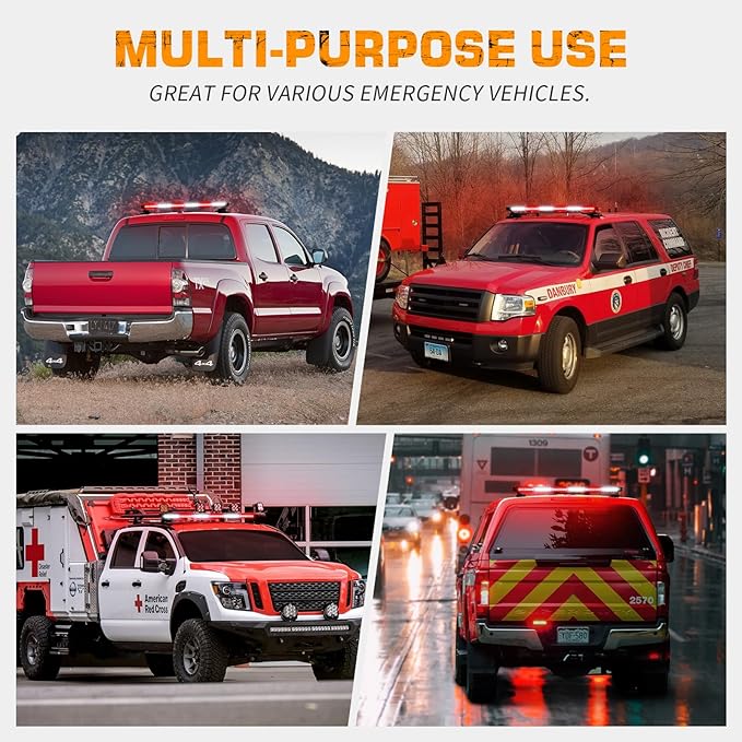 XRIDONSEN 28.4" 80 LED Roof Top Emergency Lights Red White Strobe Light Bar Firefighter Lights Warning Flashing Safety First Responder Lights w/Controller Magnetic Mount for Vehicles POV Fire Trucks