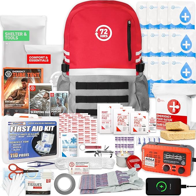 72 HRS Deluxe Emergency Survival Kit - Heavy Duty 72 Hour Bag Survival Kit for Earthquake, Hurricane, Tsunami, Winter, Blackout - Includes Emergency First Aid Kit, Water, Food