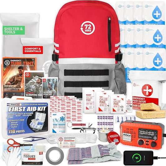 72 HRS Deluxe Emergency Survival Kit - Heavy Duty 72 Hour Bag Survival Kit for Earthquake, Hurricane, Tsunami, Winter, Blackout - Includes Emergency First Aid Kit, Water, Food