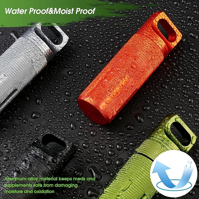 Large Waterproof Survival Container Sealed Storage Box Medicine Bottle Aluminum Alloy Crush-Resistant Airtight Portable for Camping Hiking Emergency Kits (Orange)