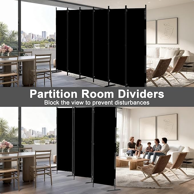 6 Panel Room Divider,6ft Folding Screen Portable Wall Partition Room Divider with 4 Metal Feet,Privacy Screen Indoor Doubles as a Cubicle Wall,Suitable for Bedroom Dressing Room Office