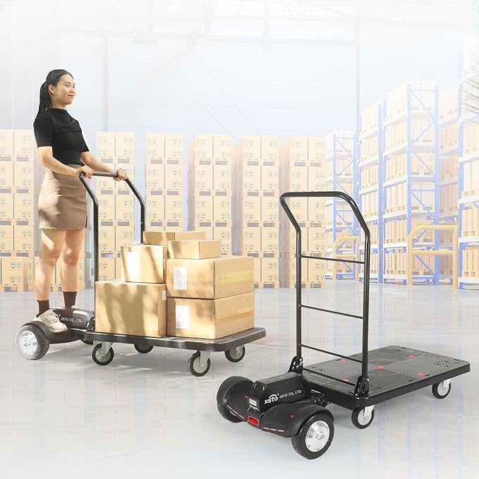 Electric Platform Truck,661lbs Capacity Heavy Duty Flatbed Cart, 1000W Powered Hand Truck Cart,15.5 Mile Endurance, for Warehouse High-Frequency Sorting, Stocking & Picking