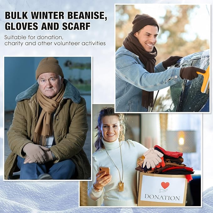 Unittype 300 Pcs Winter Homeless Care Supplies Bulk - Beanies Caps Gloves Scarves Set for Community Charity Church Donation