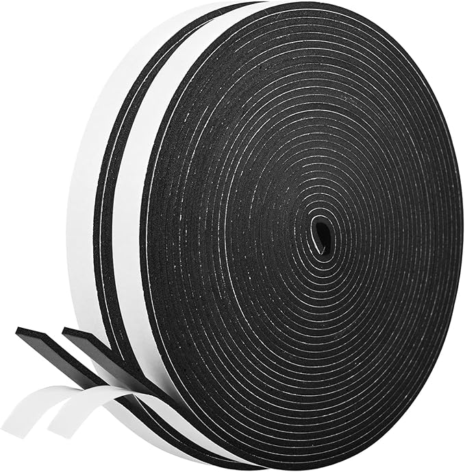 Kikerike Self Adhesive Foam Tape Weatherstrip 1/2In x 1/8In x 66Ft High Density Foam Insulation Strips Seal Weather Stripping with Strong Adhesive for Door and Window Sound Isolation Soundproofing