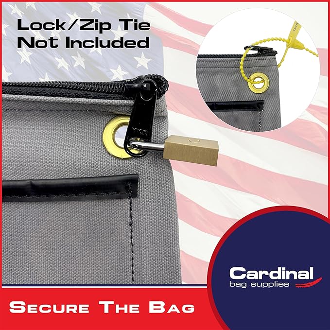 Interoffice Transit Mailbag, Canvas Envelope, Grommet for Padlock & Zip Tie, Large Zipper Pouch, Sack for Documents, 14 x 11 inch (Gray)