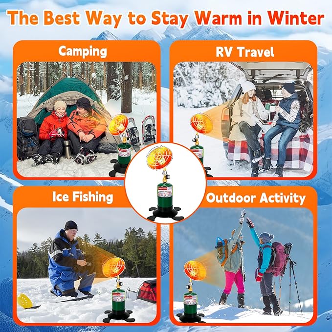 Portable Propane Heater for Camping, Outdoor Small Space Patio Heater with Control Valve, Radiant Cordless Garage Tent Heaters with Foldable Gas Tank Holder for Hiking Ice Fishing Hunting Backyard