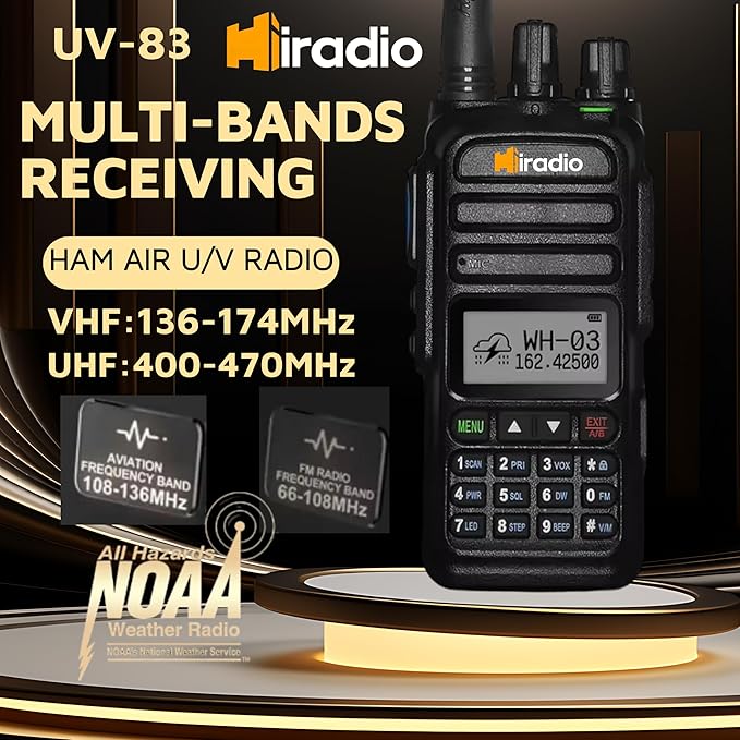 Y23UV-83 Professional Two-Way Radio, 128 Channel UHF VHF Handheld Walkie Talkie with NOAA Weather Alert, Dual Standby, VOX, FM Radio, USB-C Charging for Job Site, Outdoor