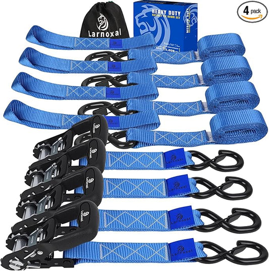 Ratchet Straps, 1.5 inch x 8.2 ft(4 Pack) Heavy Duty Tie Down Straps, Ratchet Tie Down Straps with Soft Loops-5,208 lbs (Blue)