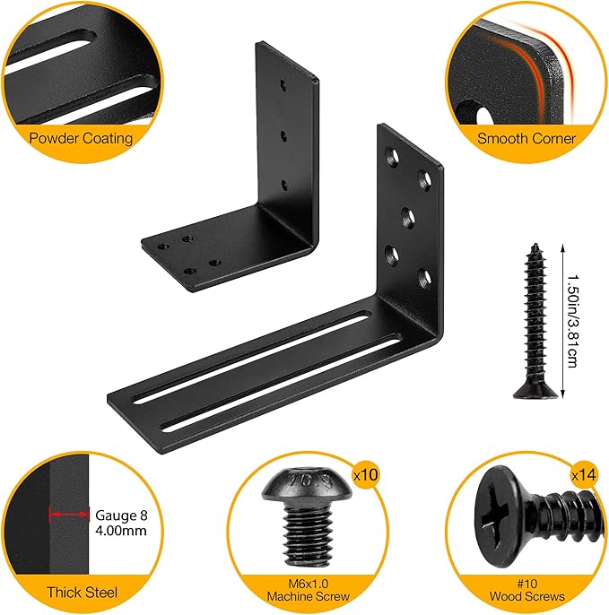Adjustable Barricade Brackets (2pcs) - Drop Open Bar Holder for Security Door Reinforcement Steel U Bracket for Outswing and Inswing Doors or Gates