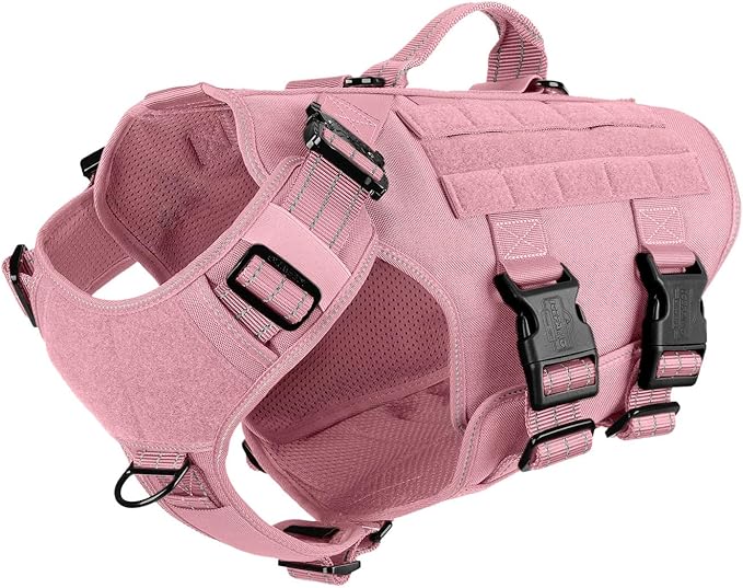 ICEFANG GN3 Tactical Dog Harness for Large Dogs, 6X Quick-Release Buckles,Dog Molle Vest with Handle,3/4 Body, Hook and Loop Panel for ID Patch,No Pulling Front Clip (L (Chest :28"-35"), Pink)