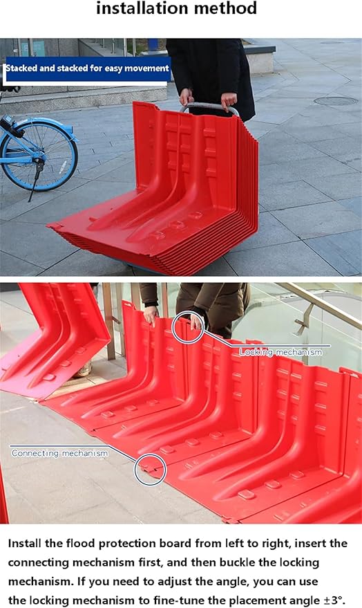 Flood Quick Barrier Dam Garage Water Barrier, L Shaped Thickened ABS Removable Flood Coverls, Reusable, for Garages, Warehouses