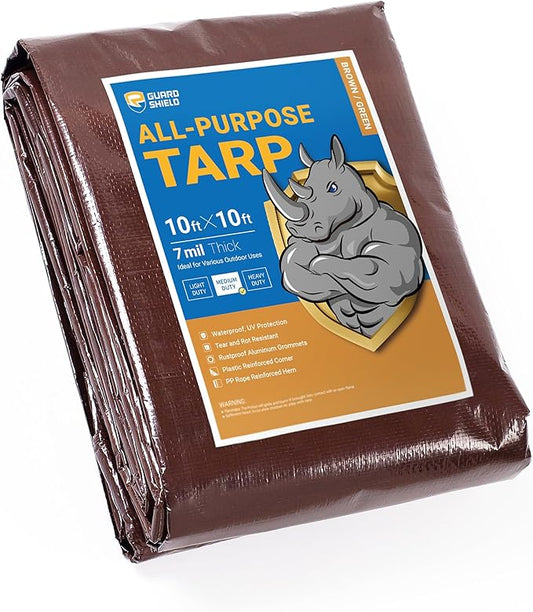 GUARD SHIELD Brown/Green Tarp 30x30 Feet Medium Duty Outdoor Waterproof Multi Purpose Poly Tarps Cover 7mil