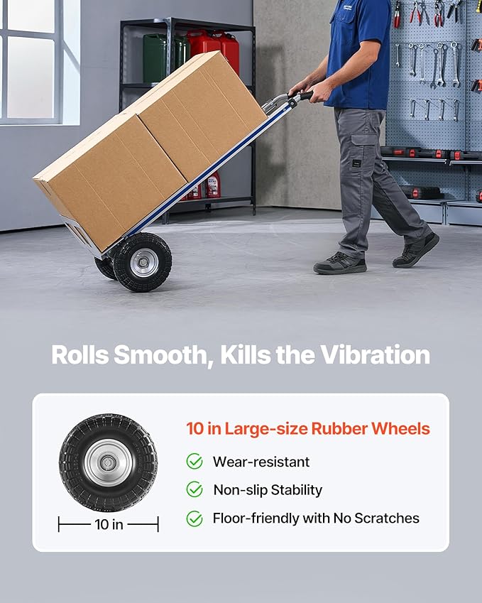 VEVOR Aluminum Hand Truck, Heavy-Duty Hand Truck Dolly with Non-Slip Wheels & Handle, 500 LBS Aluminum Alloy Portable Trolley Dolly with Tie-Down Strap for Moving Home, Office, Warehouse