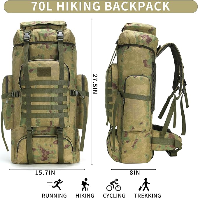 Hiking Backpack for Men 70L/100L Camping Backpack Military Rucksack Molle 3 Days Assault Pack for Climbing