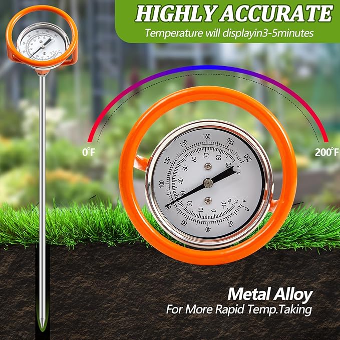 Heavy Duty Compost Thermometer with Probe Guard Bundle 36 Inch Stem Fahrenheit and Celsius Outdoor Compost Thermometer, Stainless Steel, Outdoor
