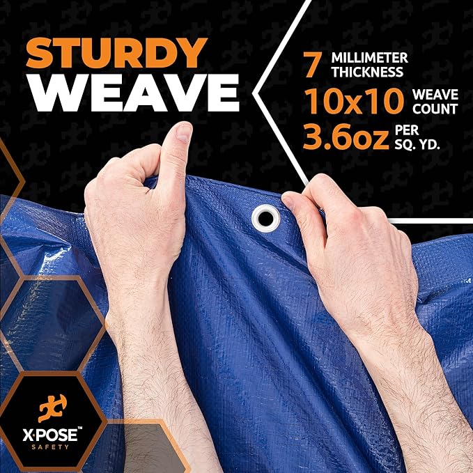 Xpose Safety 40’ x 60’ Heavy Blue/Brown Tarp - Waterproof - 7 Mil Weatherproof Camping Tarp for Tent, Rain, Wind & Sun - Plastic Tarpaulin Cover Outdoor for Roof, Trailer, RV, Car, Boat