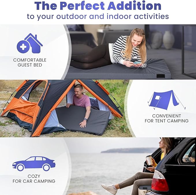 Hazli Matrix Memory Foam Camping Mattress Pad - Roll Up Mattress for Adults - Portable Cot Sleeping Pad for Camping - Floor Mat or Bed Roll for Car, SUV
